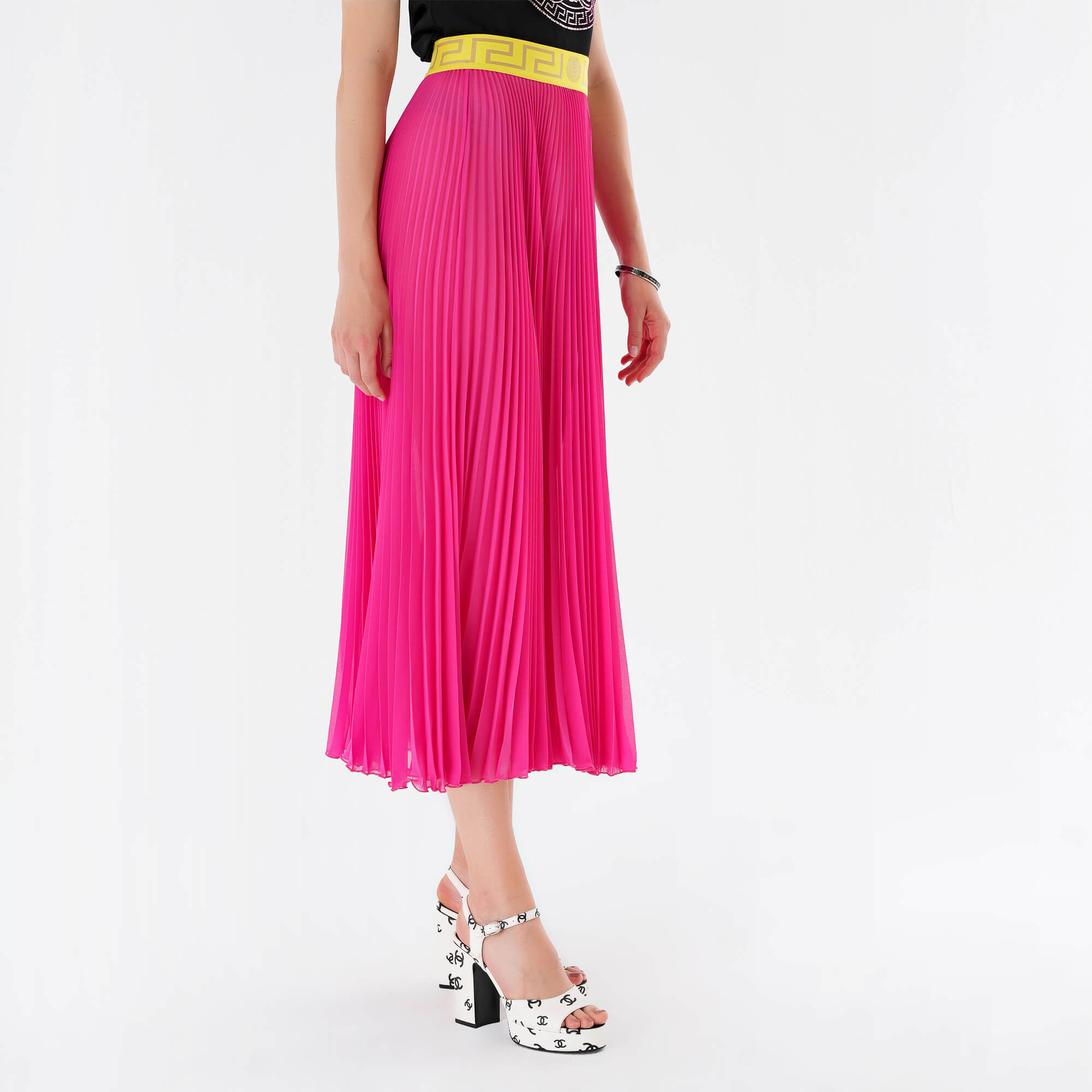 Versace - Pink & Yellow Printed Silk Long Skirt 40 